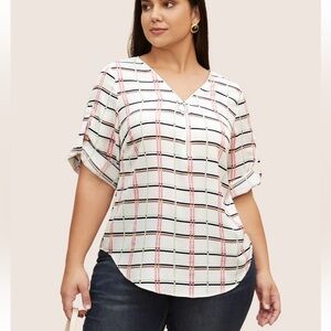 BloomChic Plus Size 2XL Plaid O Ring Zipper Tab Sleeve Blouse us18-20
